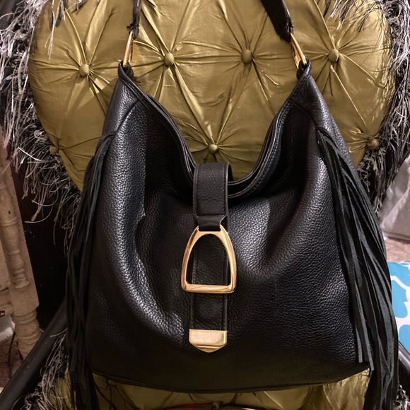 G.I.L.I Got it Love it Black leather fringe purse/shoulder hobo bag 40$ EUC - Picture 2 of 5